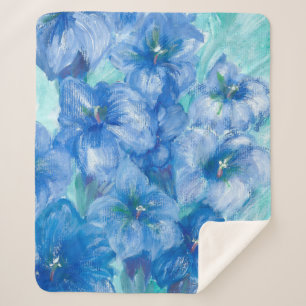 Blue Gentian Wildflower Painting  Sherpa Blanket