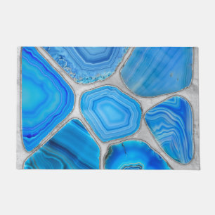 Blue Geode Agate Mosaic Flower art Doormat