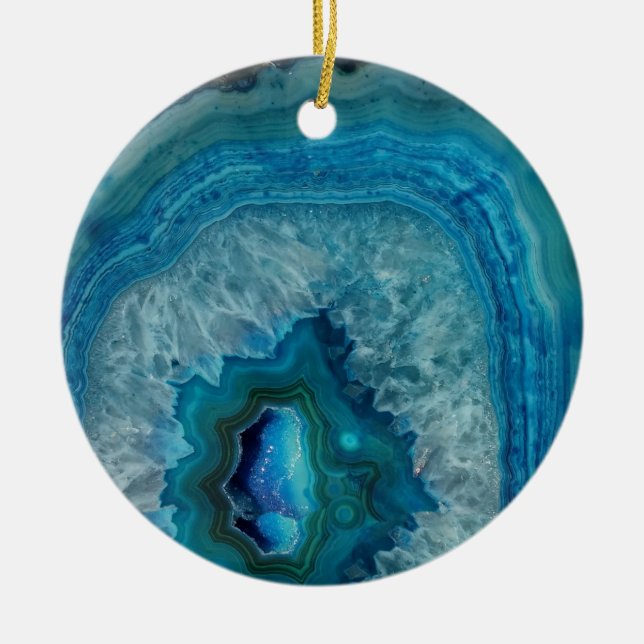 Blue Geode Rock Mineral Agate Crystal Image Ceramic Ornament (Front)