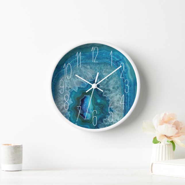 Blue Geode Rock Mineral Agate Crystal Image Clock (Home)