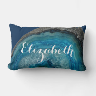 Blue Geode Rock - Personalised Name Lumbar Cushion