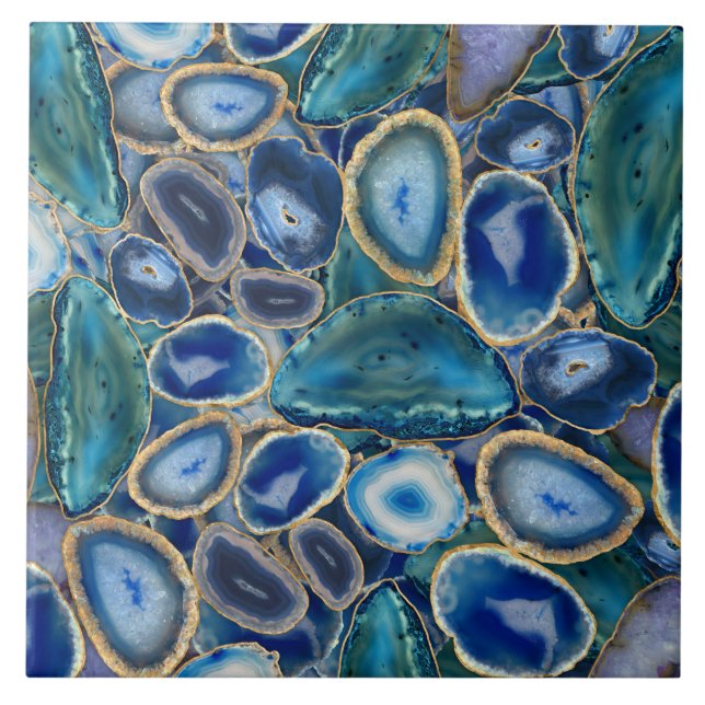 Blue Geodes crystal pattern Ceramic Tile (Front)