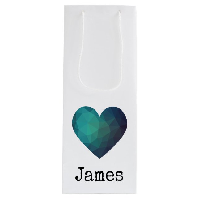 Blue geometric 3d heart wine gift bag (Front)