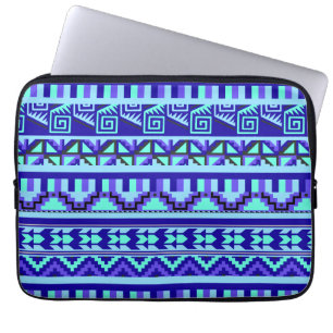 Blue Geometric Abstract Aztec Tribal Print Pattern Laptop Sleeve