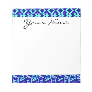 Blue Geometric Abstract Aztec Tribal Print Pattern Notepad