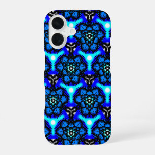 Blue Geometric Abstract Flower Pattern Playing iPhone 16 Case