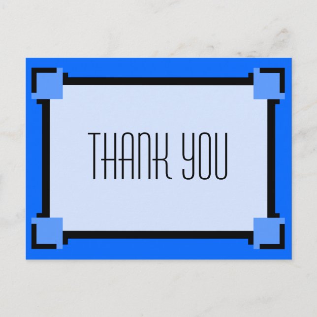 Blue Geometric Art Deco Thank You Postcard (Front)