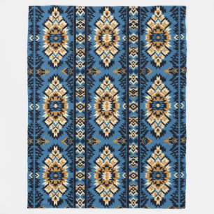 Blue Geometric Aztec Knitted Print Fleece Blanket