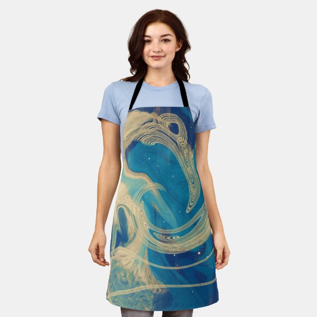 Blue Geometric Colourful Abstract Waves Apron (Worn)