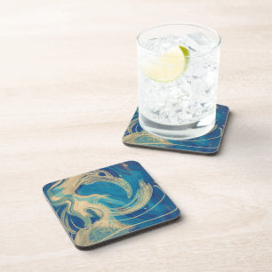 Blue Geometric Colourful Abstract Waves Coaster