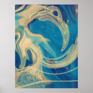 Blue Geometric Colourful Abstract Waves Poster