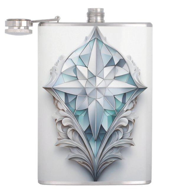 Blue geometric decorative cross hip flask (Opened)