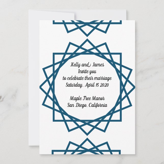 Blue geometric design wedding invitation (Front)