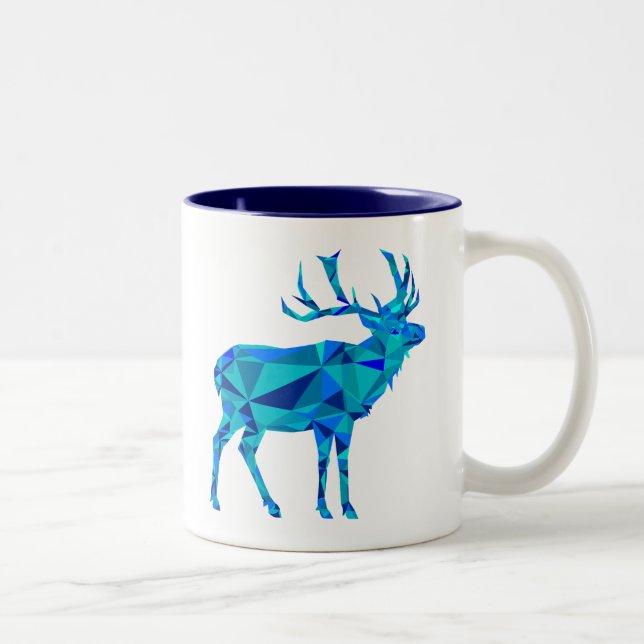 Blue Geometric Elk Two-Tone Coffee Mug (Right)