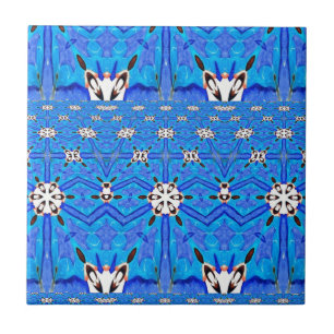 blue geometric grid matrix tile