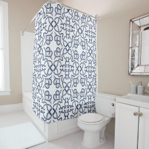 Blue geometric intricate ornamental Moroccan tile Shower Curtain