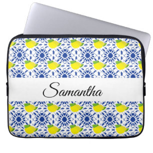 Blue Geometric Lemon Tile Laptop Sleeve
