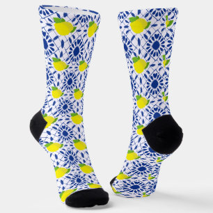 Blue Geometric Lemon Tile Socks
