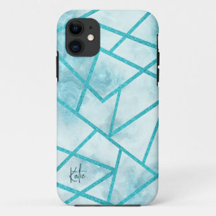Blue Geometric Marble iPhone Case