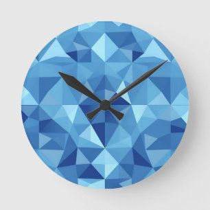 Blue Geometric Mosaic Tile Pattern Round Clock