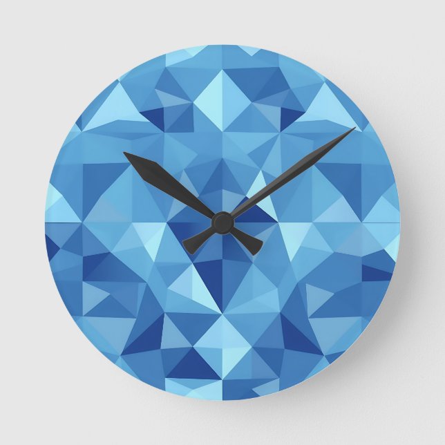Blue Geometric Mosaic Tile Pattern Round Clock (Front)