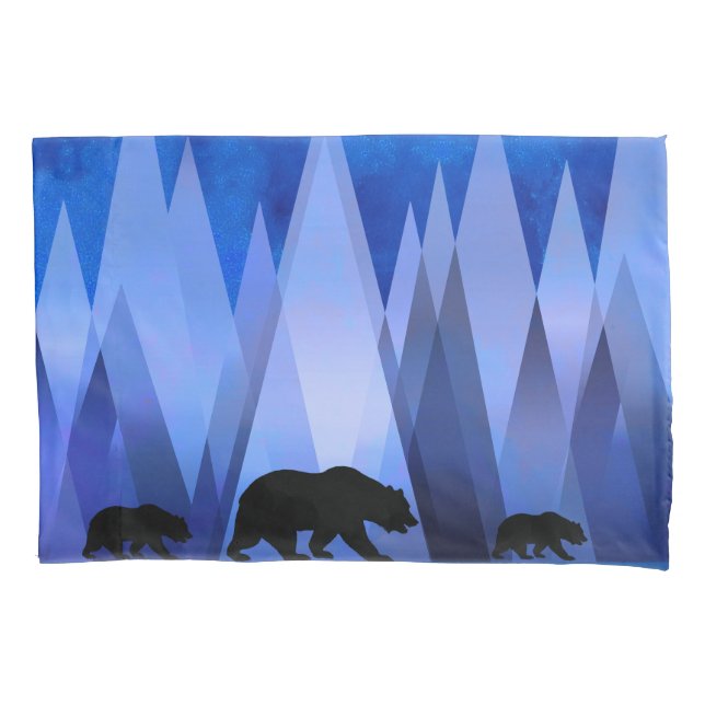 BLUE GEOMETRIC MOUNTAINS BEAR PILLOWCASE (Front)