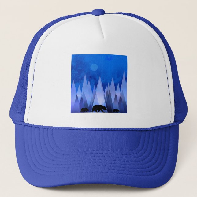 BLUE GEOMETRIC MOUNTAINS BEAR TRUCKER HAT (Front)