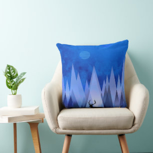 BLUE GEOMETRIC MOUNTAINS DEER CUSHION