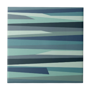 Blue geometric ocean waves ceramic tile