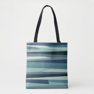 Blue geometric ocean waves tote bag