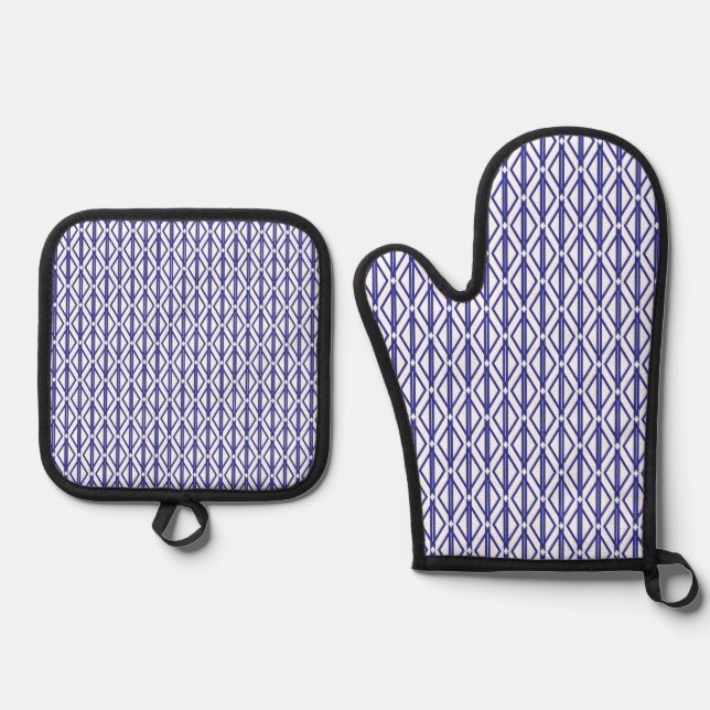 Blue Geometric Oven Mitt & Pot Holder Set (Front)