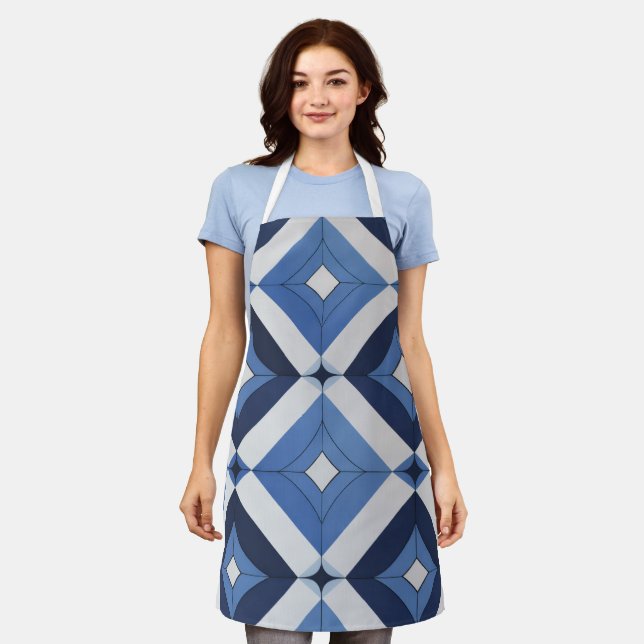 Blue Geometric Pattern Apron (Worn)