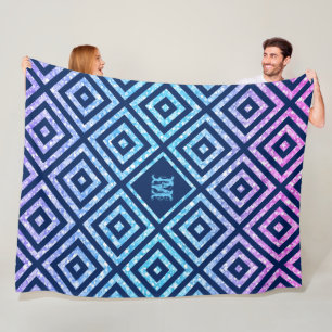 Blue Geometric Pattern & Colourful Glitter Fleece Blanket