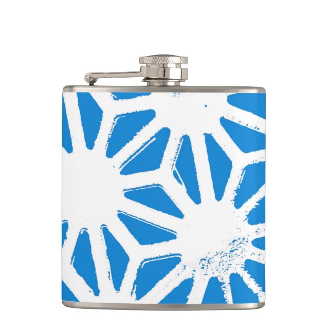 Blue geometric pattern hip flask (Front)