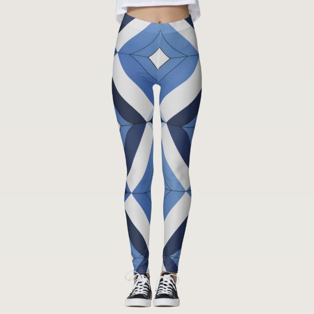 Blue Geometric Pattern Leggings (Front)