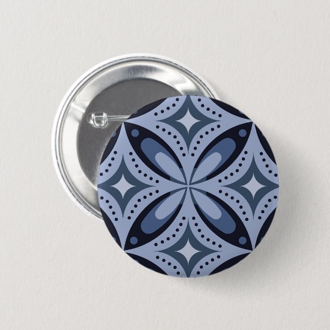 Blue Geometric Pattern Retro Style 6 Cm Round Badge (Front & Back)