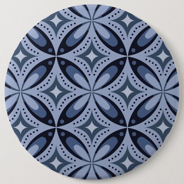 Blue Geometric Pattern Retro Style 6 Cm Round Badge (Front)