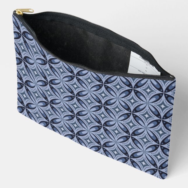 Blue Geometric Pattern Retro Style Accessory Pouch (Open)