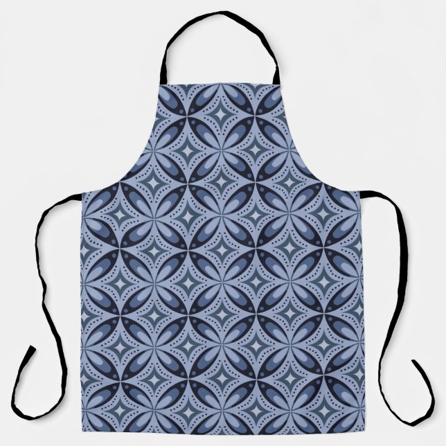 Blue Geometric Pattern Retro Style Apron (Front)