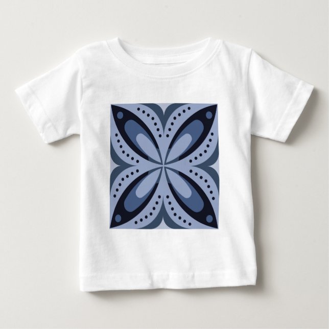 Blue Geometric Pattern Retro Style Baby T-Shirt (Front)