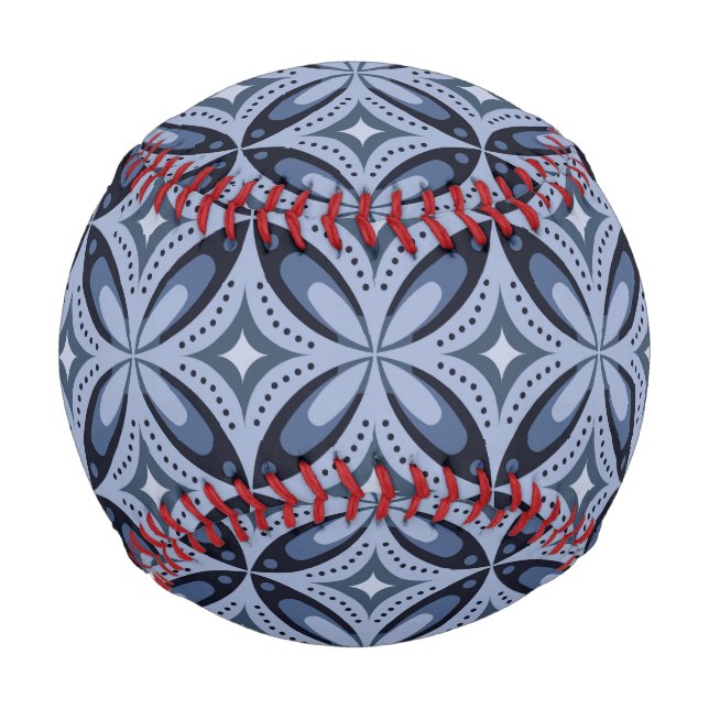 Blue Geometric Pattern Retro Style Baseball (Front)