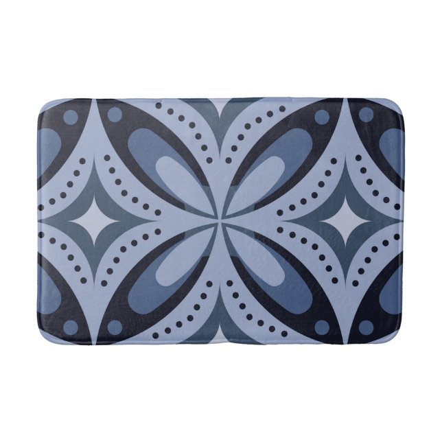 Blue Geometric Pattern Retro Style Bath Mat (Front)
