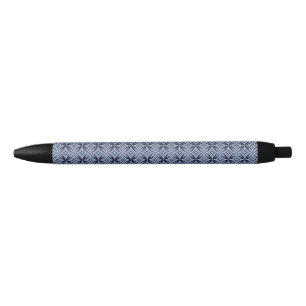 Blue Geometric Pattern Retro Style Black Ink Pen