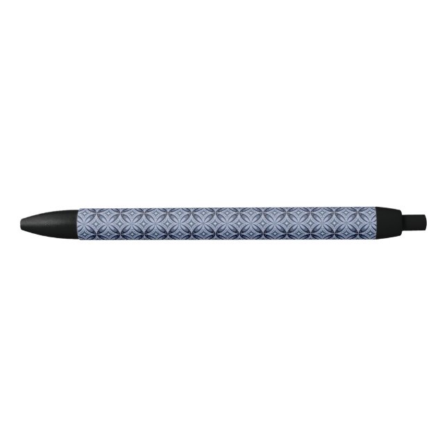 Blue Geometric Pattern Retro Style Black Ink Pen (Front)