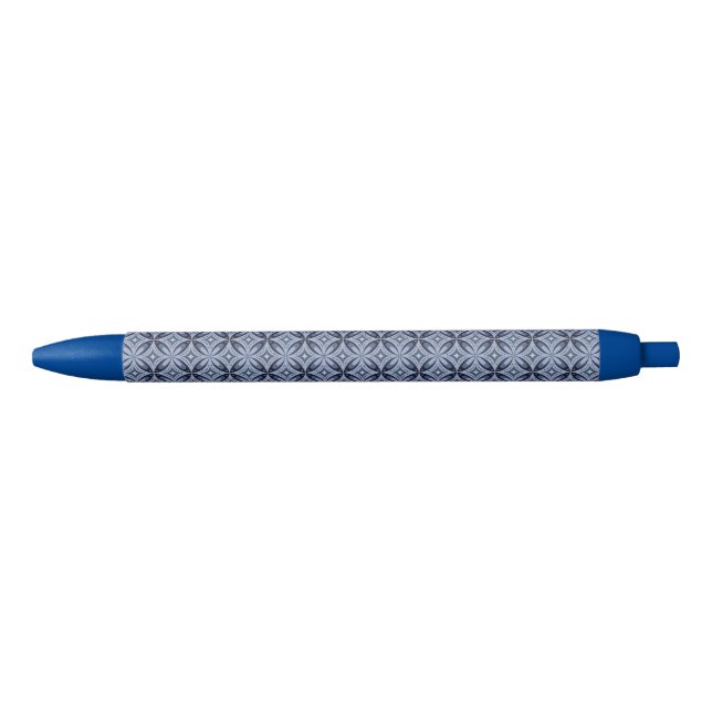 Blue Geometric Pattern Retro Style Black Ink Pen (Front)