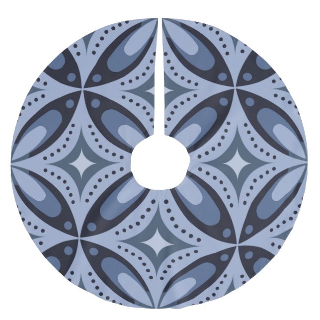 Blue Geometric Pattern Retro Style Brushed Polyester Tree Skirt (Front)