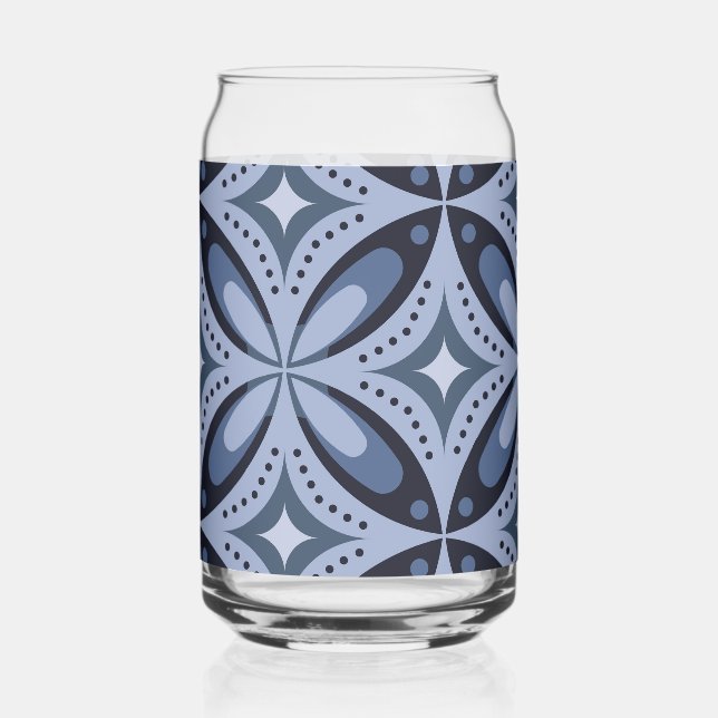 Blue Geometric Pattern Retro Style Can Glass (Front)