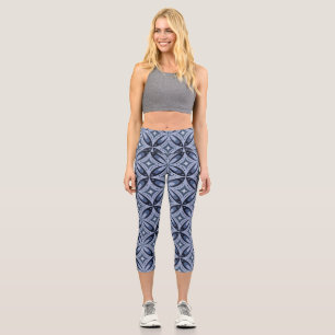 Blue Geometric Pattern Retro Style Capri Leggings