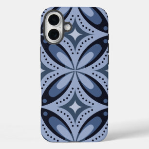 Blue Geometric Pattern Retro Style iPhone 16 Plus Case