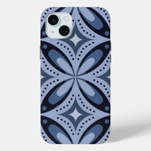 Blue Geometric Pattern Retro Style iPhone 15 Mini Case